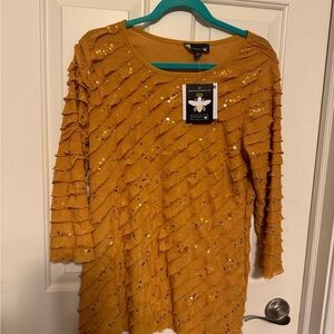 NWT Antthony Lady Luxe Ruffle Knit Gold Sequin Top Size Med or Large
